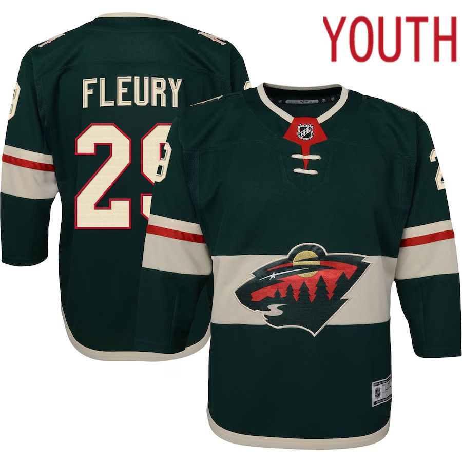 Youth Minnesota Wild #29 Marc-Andre Fleury Green Home Premier Player NHL Jersey->women nhl jersey->Women Jersey